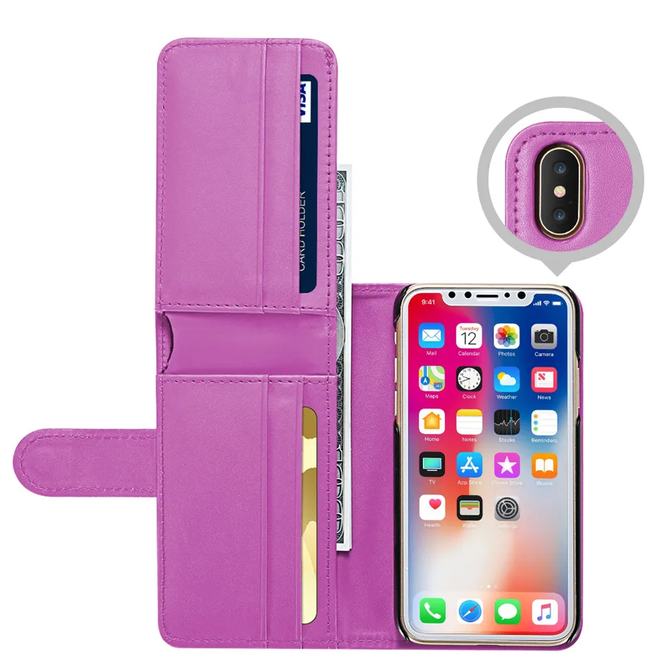 DOEES Foldable Leather Flip Wallet Case For iPhone X 10 Bag Case Vintage Business Card Cash Slot Smooth Touch Cover For iPhoneX (4)