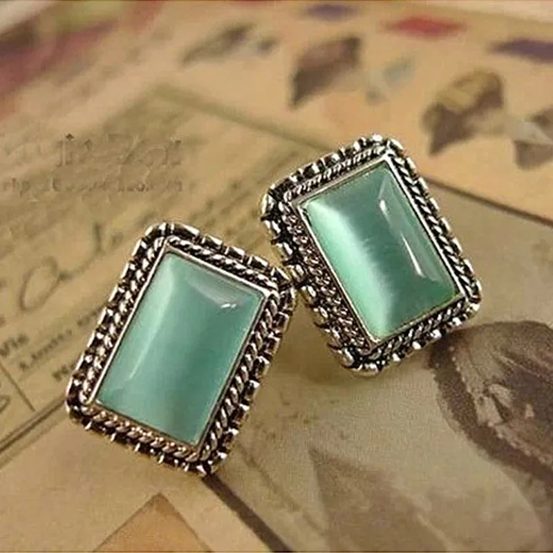 

Latest Fashion Brincos Vintage Artificial Gemstone Stud Earrings Women Handmade Girls Antique Silver Stud Earring Earing Jewelry
