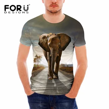 

FORUDESIGNS Men's Tops T Shirt Funny Elephant Print Short-sleeve Comfortable T-shirt for Boys Student Male Brand Clothing Homme
