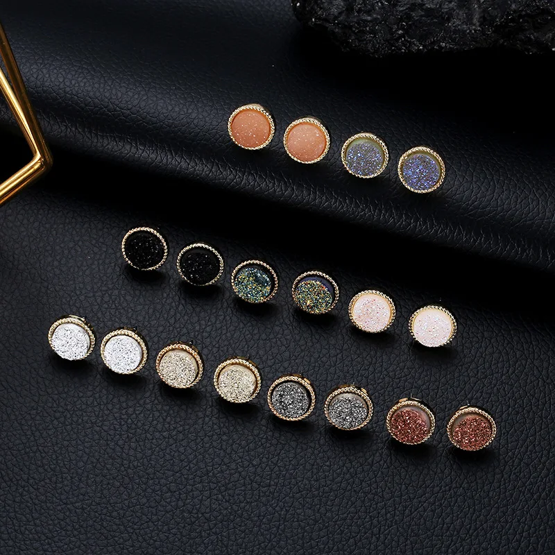 

9 Colors Druzy Drusy Stud Earrings Mini Resin Round Stud Fashion Famous Brand Designer Jewelry Gold Stud