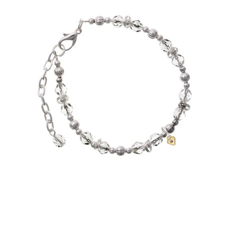 Goldtone Mini Light Purple Crystal Heart Clear Beaded Bracelet