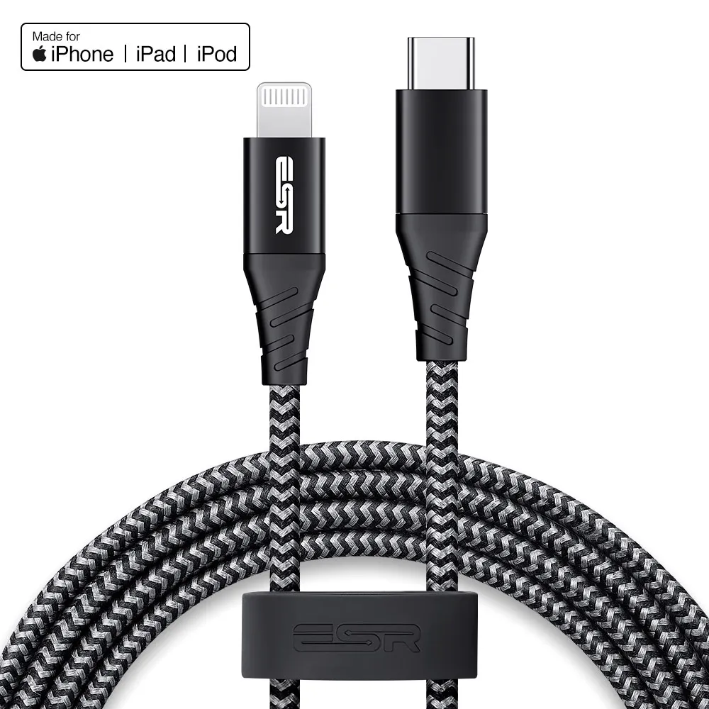 ESR USB C к Lightning MFi Сертифицированный PD Быстрая зарядка 1 м 2 м type C кабель для зарядки данных для iPad iPhone 11 Pro XR XS Max X Plus - Цвет: Black