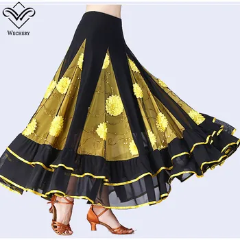 

Wechery Flamenco Dance Skirt Floral Ruffles Ballroom Dancing Spain Dancing Lace Skirts Performance Costume Elastic Big Size