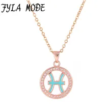 Fyla Mode Zodiac Charm Pisces Pendant Necklace Simple Design Jewelry Gift Micro Pave Zircon Gold/Silver Color Necklace For Women
