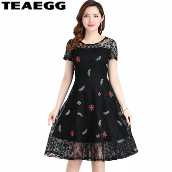 

TEAEGG High Quality Embroidery Black Lace Dress Women Plus Size 3XL 4XL Summer Dress 2020 Elegant Party Dresses Vestidos AL1212