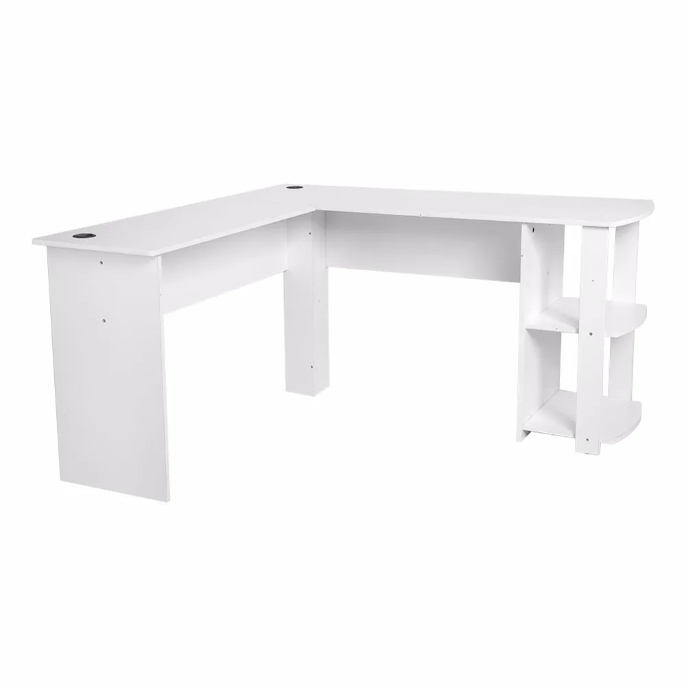 

Utility Wooden Corner Table Dual Tabletop Office Computer Writing Desk Home Gaming PC Furnitur