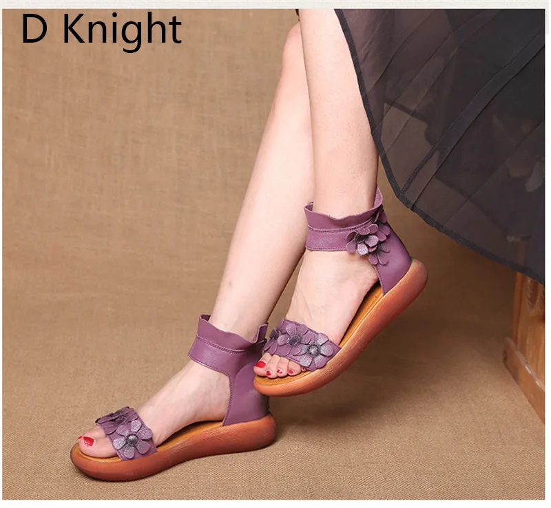 Plus Size Summer Women Sandals Vintage Flower Casual Wedges Heel Platform Shoes Roman Ankle Strap Cow Leather Sandal Women Shoes (7)