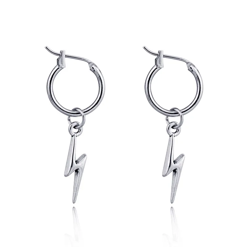 1 Pair New Punk Cool lightn Small Open Hoop Earrings With Pandent Personality Metal Color Earring For Women Jewelry E838-T2-2 | Украшения и