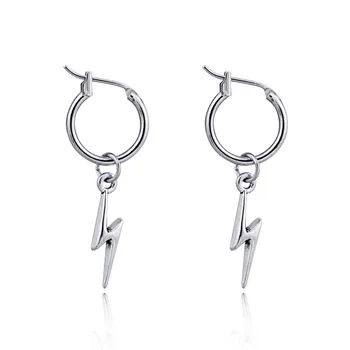 1 Pair New Punk Cool lightn Small Open Hoop Earrings With Pandent Personality Silver Color Earring For Women Jewelry E838-T2-2