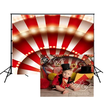 

HUAYI Circus theme red and white lines spotlight Newborns portrait photography backdrop birthday party photo background XT-6989