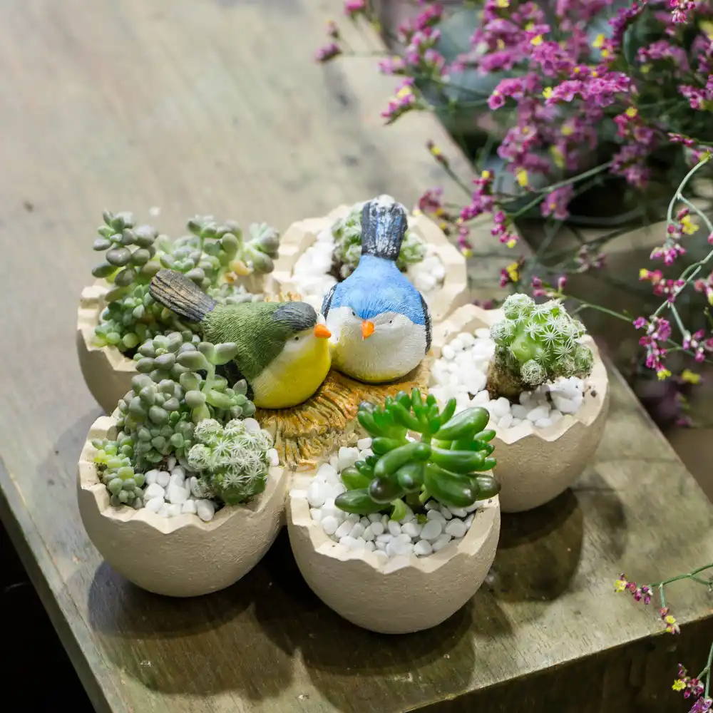 Bird And Nest Office Tabletop Artificial Resin Planter Cactus