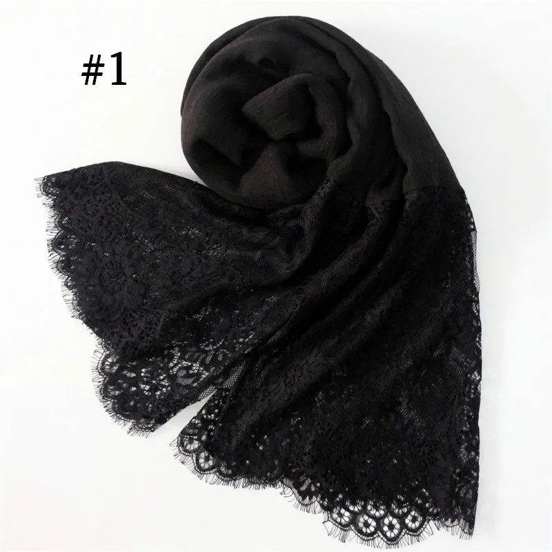 1PCS Hot sale fashion cotton and viscose lace scarves muslim head Scarf shaws soild elegant lady simple flowers high quality - Цвет: Number 1 color