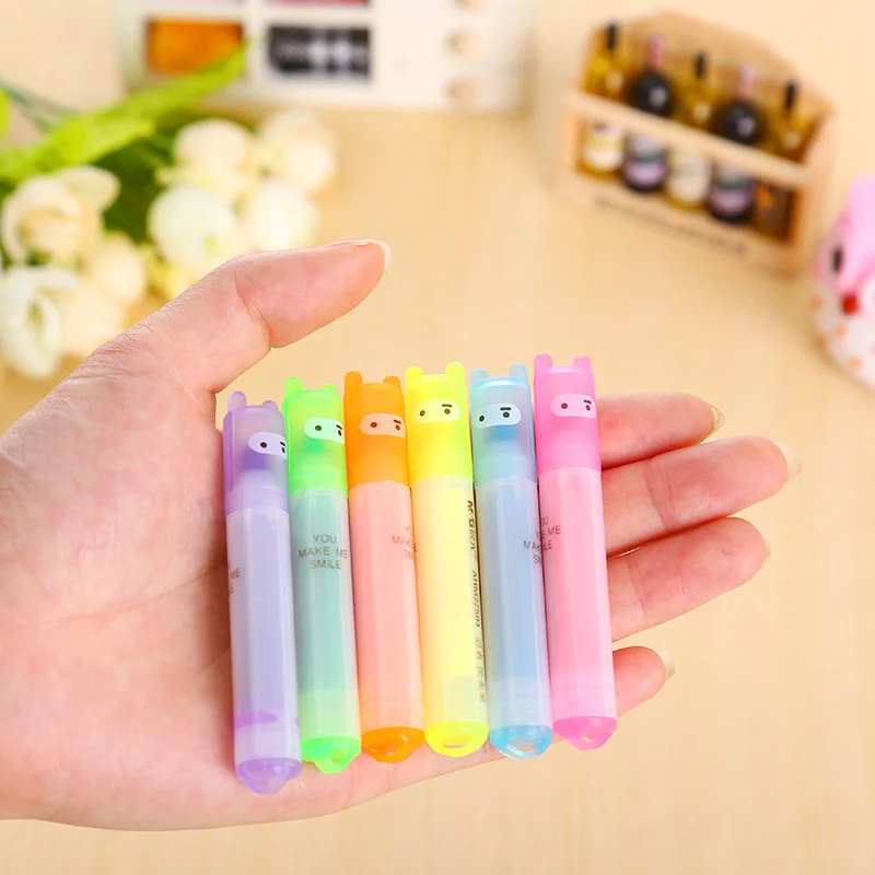 6 pcs/lot rabbit mini highlighter pen marker pens kawaii stationery material escolar papelaria writing school supplies