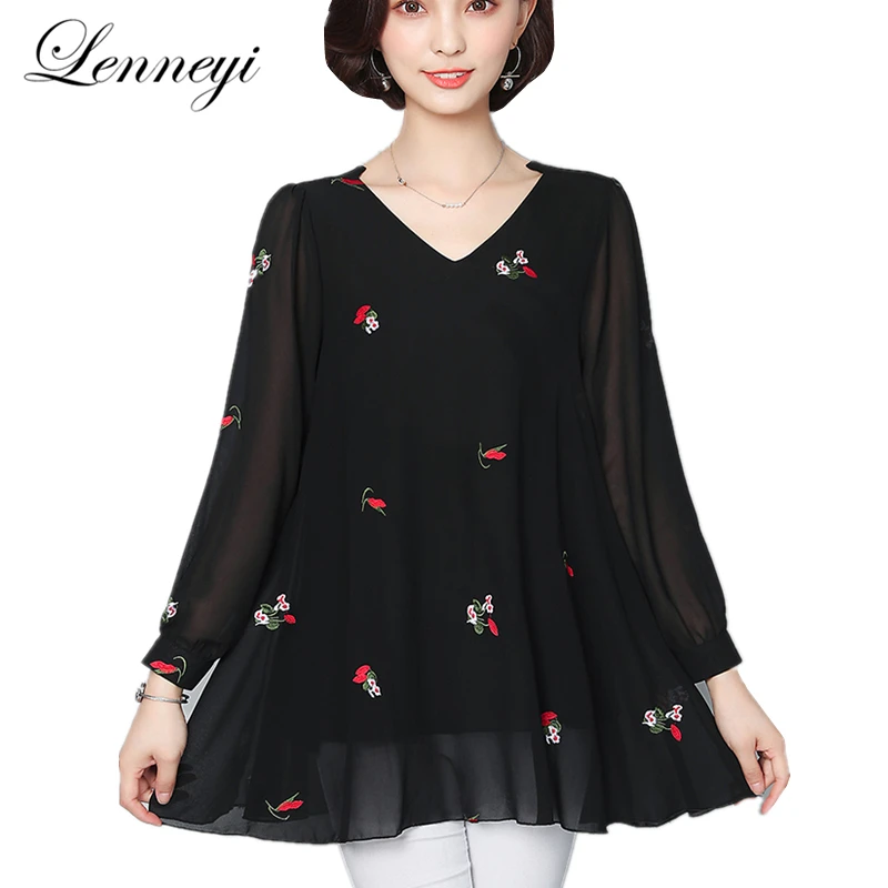 

Women Summer Plus Size 6XL Tops Blouses 2019 Chiffon Embroidery Long Sleeve Blouse Shirt women Loose Ladies Tops Female Blusa