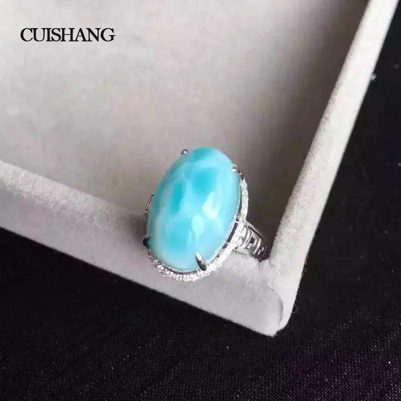 CSJ Larimar anelli in vero argento Sterling 925 naturale blu caraibi Larimar fedi nuziali per donna donna regalo per ragazze