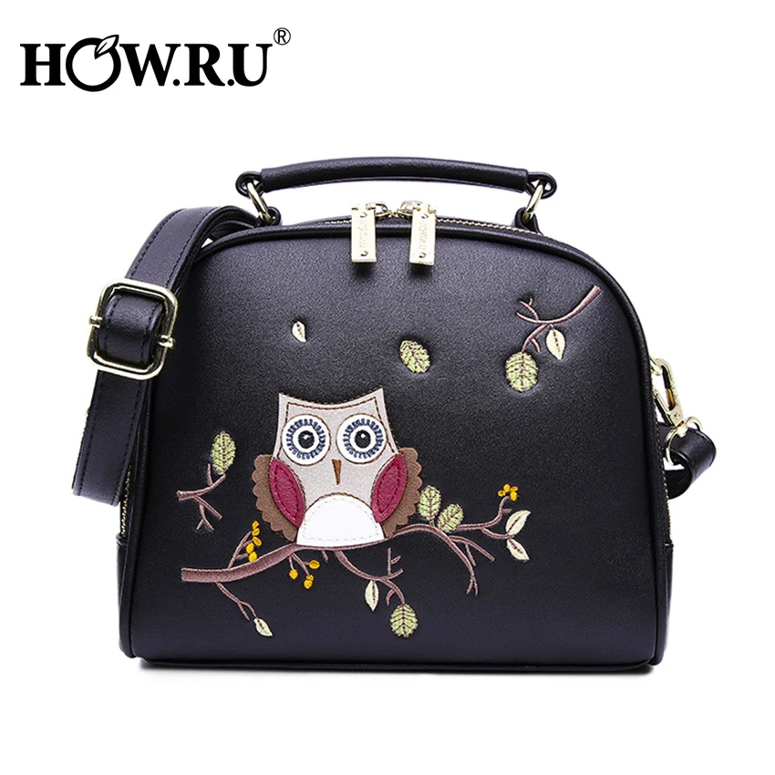 

HOW.R.U Cute Embroidery Owl Handbag for Women High Quality Cartoon Designer Woman Bags Pu Leather Luxury Crossbody Shoulder Bag