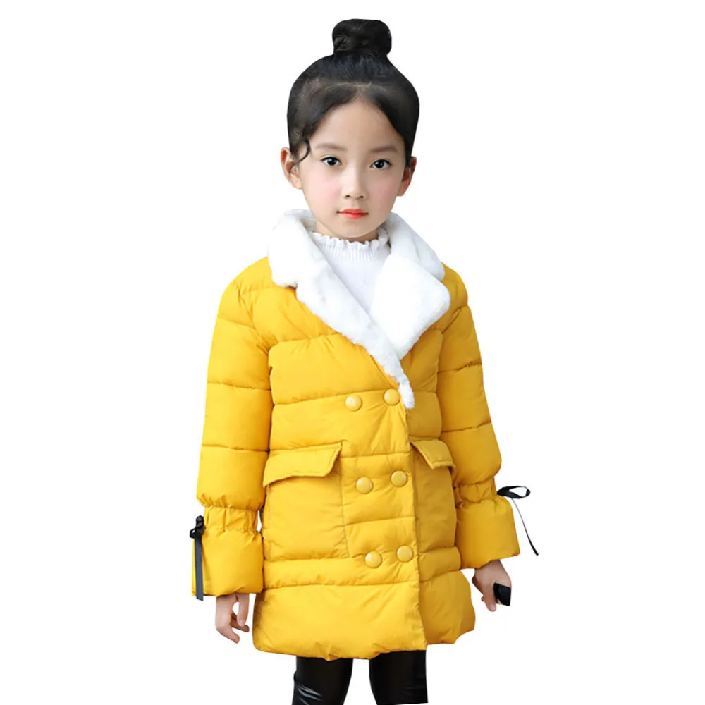 

Girls Down Coat Girls Lapel Warm Coats Girls Tie Double-Breasted Down Jacket Children Autumn Winter Outerwear