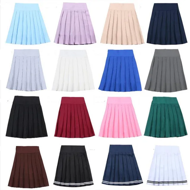 Plus Size Women Casual Midi Skirt Harajuku Solid Pleated Skirt With Inside School Uniform Elastic Waist Mini Pleated Skirts