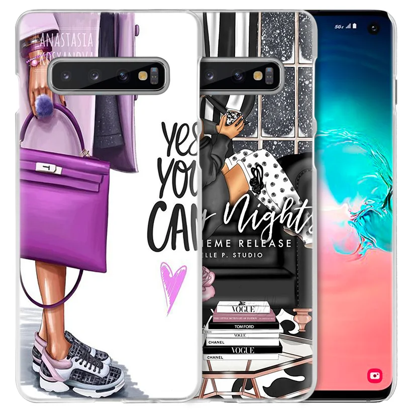 Vogue Girl Shopping Case для Samsung Galaxy S10 S20 FE 5G S10e S9 S8 Plus Note 20 Ultra 10 Lite 8 9 прозрачный жесткий чехол