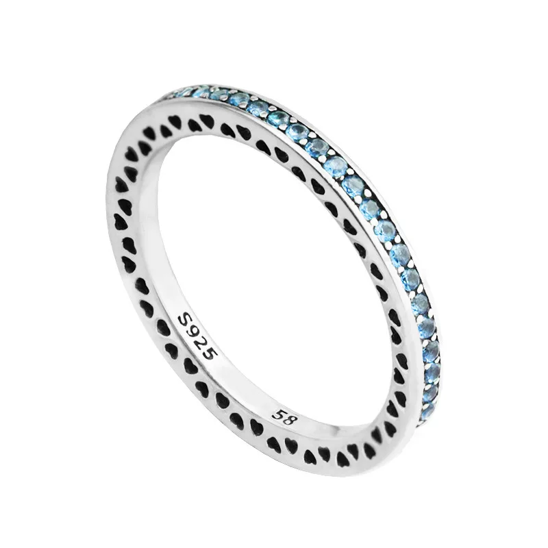 Вырез сияющее сердце кольца «Неделька» для Для женщин серебро 925 ювелирные изделия с Голубая Эмаль и небо синяя шпинель FLR100F