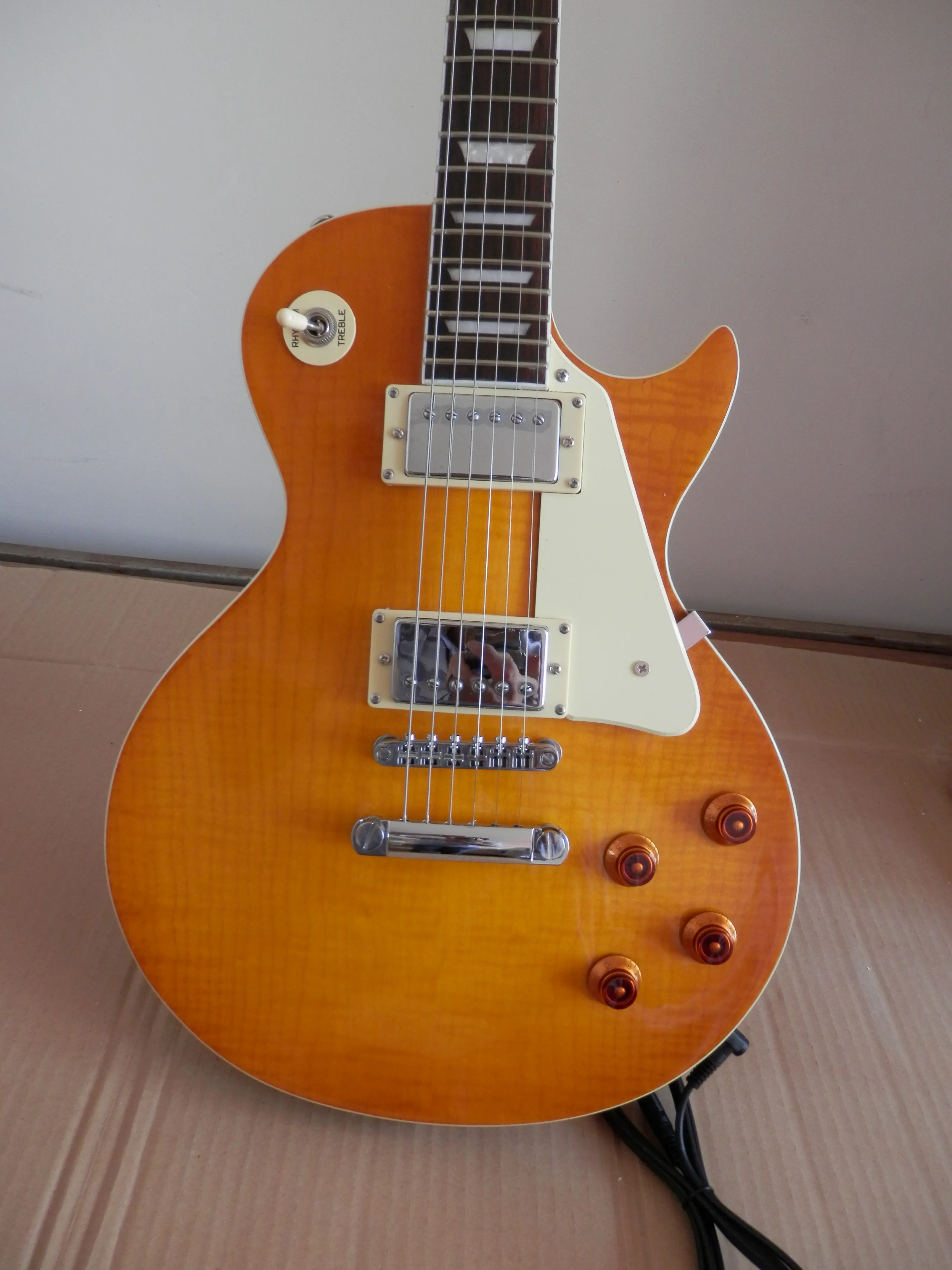 

Free Shipping Factory custom shop New Top Quality Tiger Flamed Top Standard L Yellow Electric Guitar 103