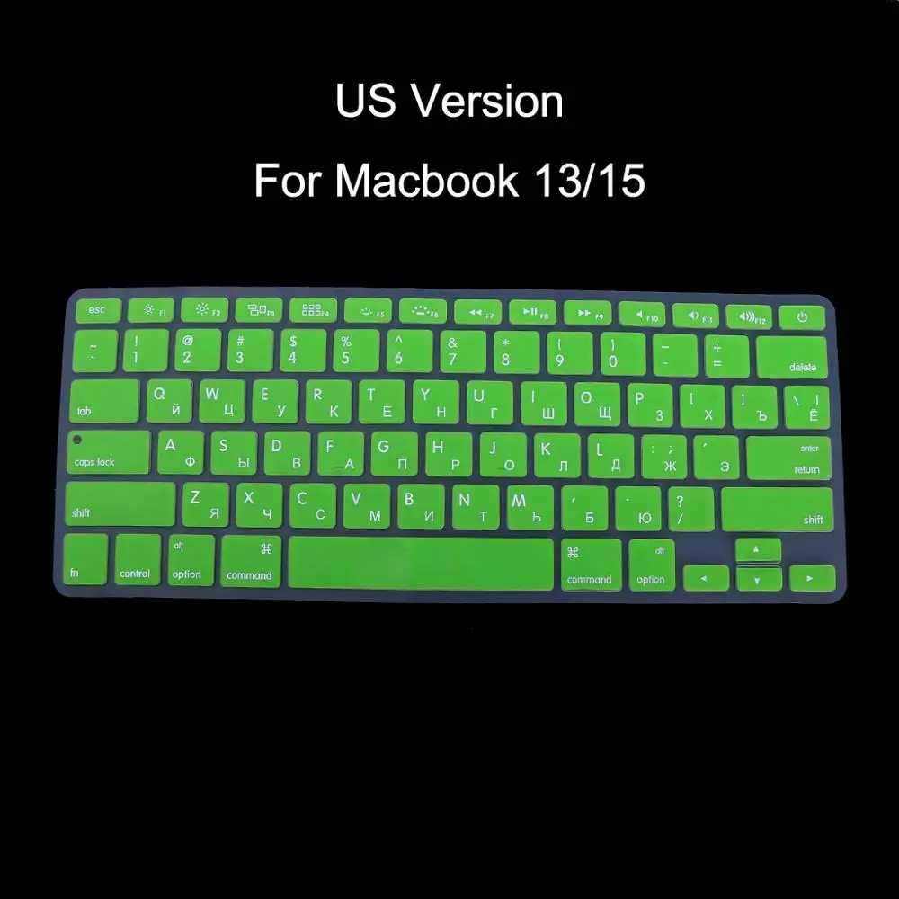 Версия США русская Клавиатура силиконовый чехол для Apple Macbook Air Pro 13 15 - Цвет: Зеленый