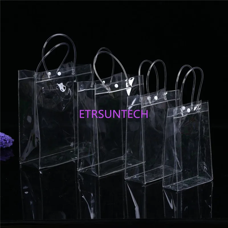 100PCS/LOT PVC Plastic Gift Bags With Handles Clear Plastic Handbag