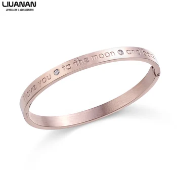 

Stainless Steel Bangle for Mother Mom Love Bangle Bracelet Quote"i love you to the moon and back" Mother's Day Gift