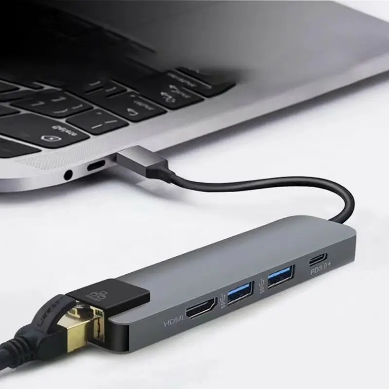 

5 in 1 USB Type C Hub Hdmi 4K USB C Hub to Gigabit Ethernet Rj45 Lan Adapter for Mac book Pro Thunderbolt 3 USB-C Charger