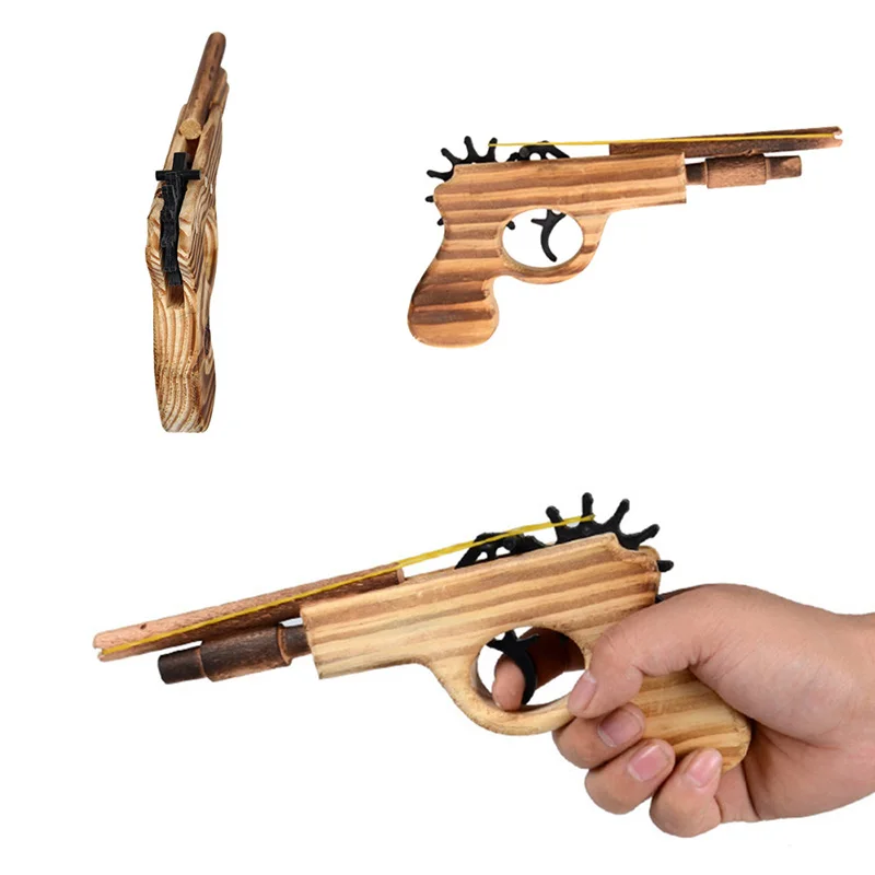 discounted 1pcs/set Bullet Rubber Band Launcher Wooden Gun Hand Pistol Guns Shooting Toy Gifts Boys Outdoor Fu