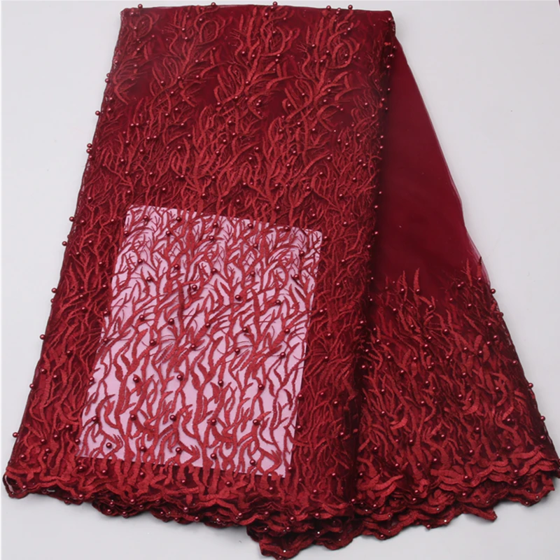 

High Quality African Lace Fabric Net 2018 French Lace Fabric Tulle With pearl Gold Nigerian Lace Fabric For Wedding XY538B