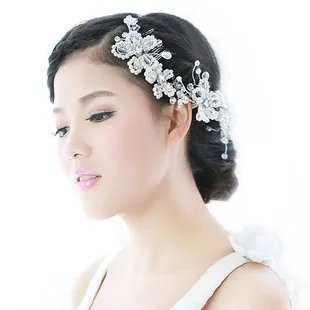 Handmade Bridal Pearl Rhinestone Hair Korean Style Short Hair