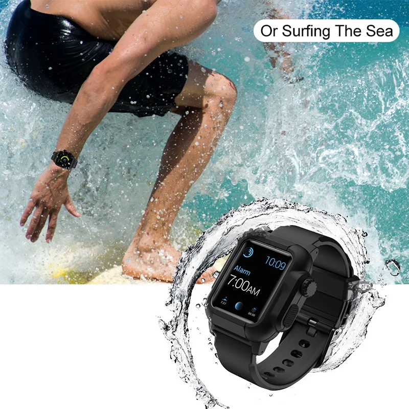 Водонепроницаемый чехол для Apple Watch 6 5 4 с силиконовым ремешком 44 мм 40 iWatch ремешок