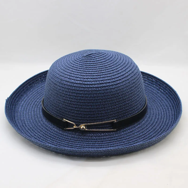 BINGYUANHAOXUAN Панама шляпа мужская соломенная Федора Мужская Женская Солнцезащитная шляпа летняя пляжная шляпа козырек джазовая шляпа Sombrero - Цвет: Navy