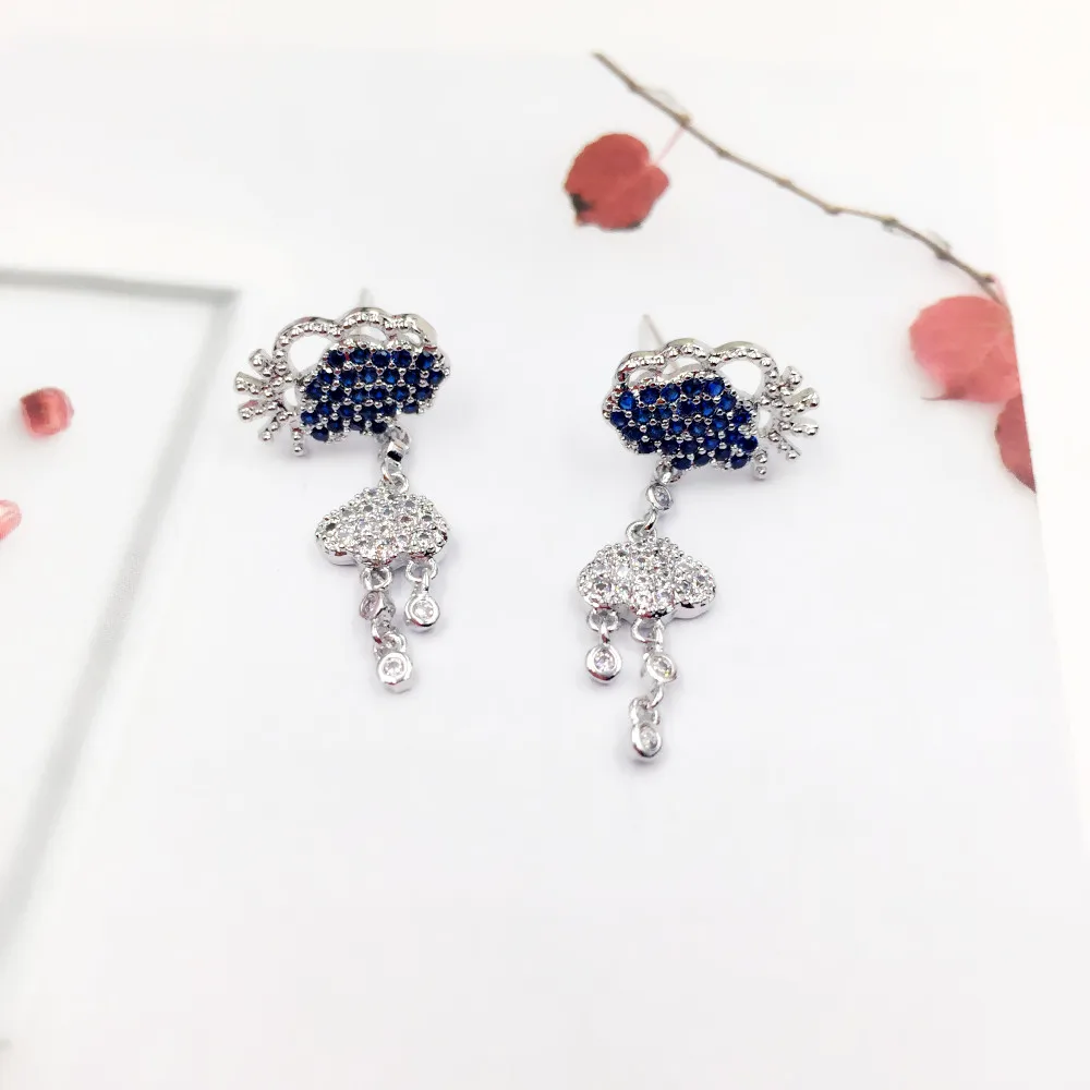 New 925 Silver Needle Earring Fashion Zircon Cloud Drop Earrings for Women Luxury Tassel Jewellery Gift | Украшения и аксессуары