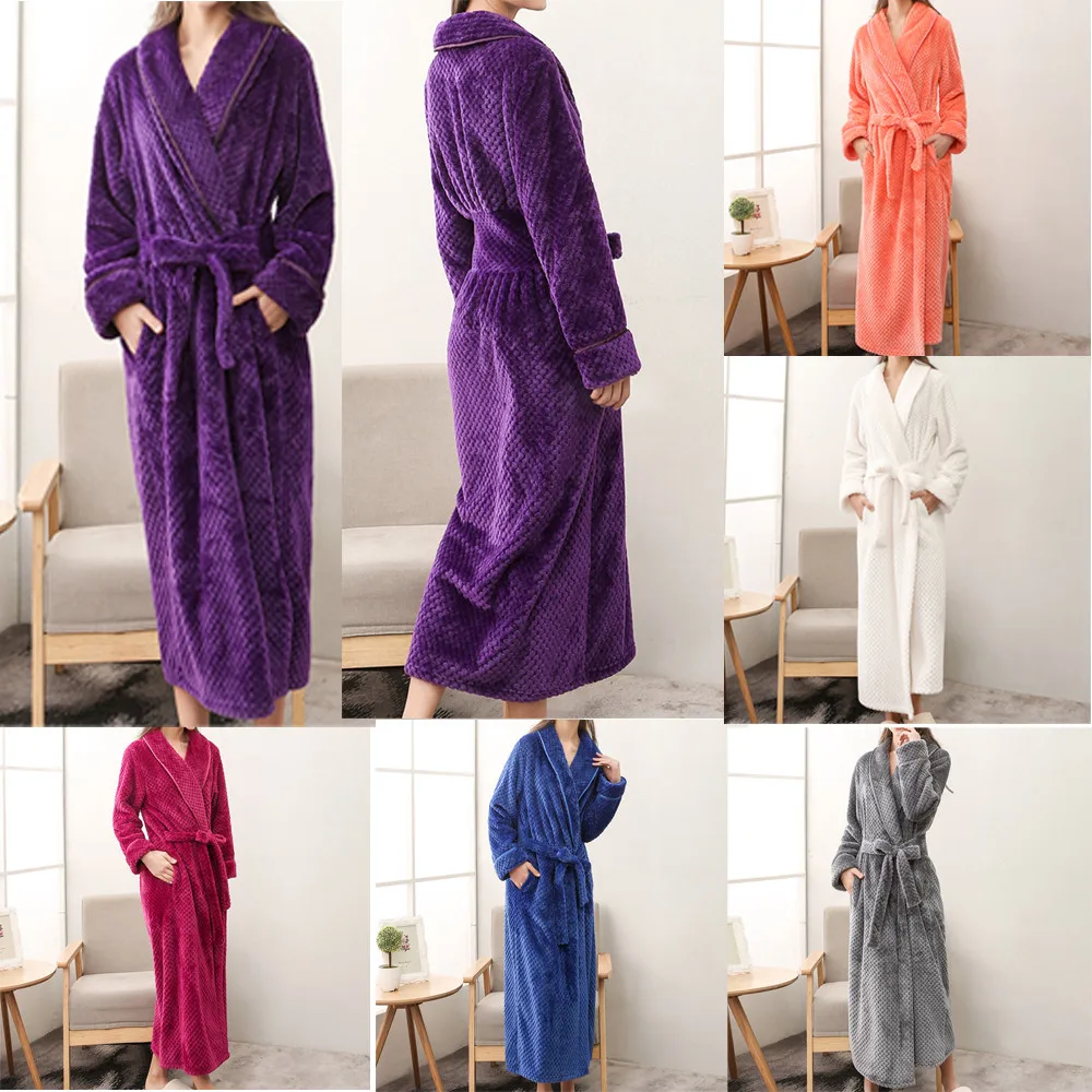 Пара ночная рубашка зима толстые теплые женские коралловые кимоно из рунной шерсти халаты партнер большой размер длинный спальный халат Vestido de noche