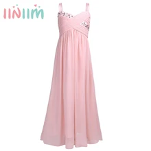 Модное Плиссированное шифоновое платье с цветочным узором для девочек со стразами, платье принцессы для торжеств, свадьбы, подружки невесты, платья для дня рождения, размер 4-14