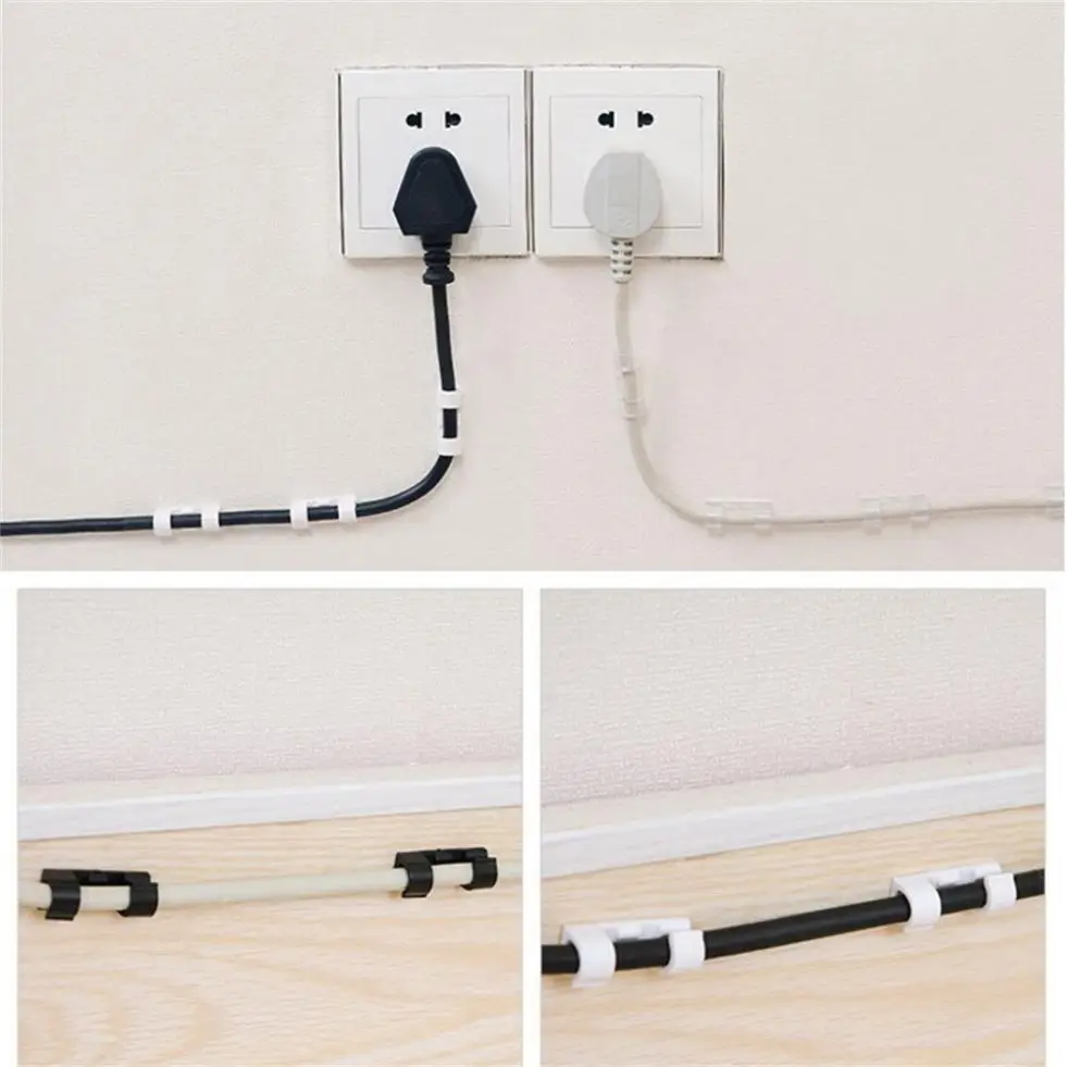 20 x Cable Clips Management Holder Cord Wire Line Organizer 3M Self-Adhesive New