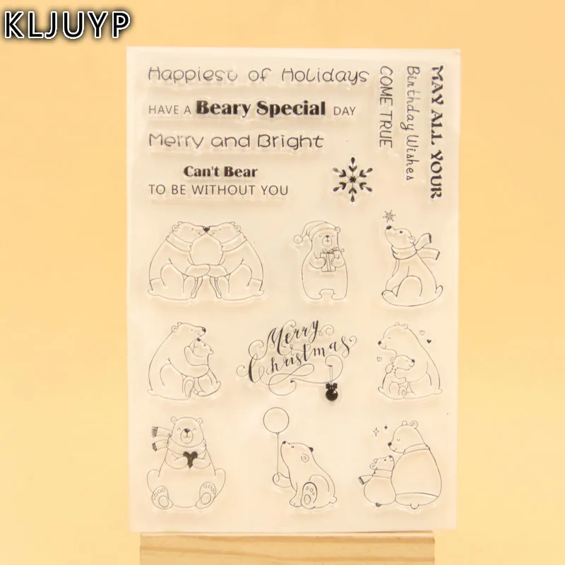 

KLJUYP Cute Winter Bears Transparent Clear Silicone Stamp/Seal for DIY scrapbooking/photo album Decorative clear stamp sheets