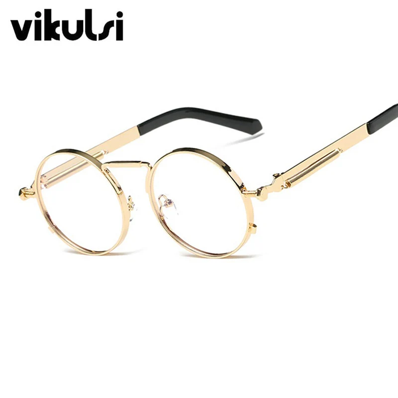 

Vintage Metal Steampunk Round Glasses Clear Lens Optical Glasses Retro Eyewear 2017 Spectacle Frame Eyeglasses New Sun Glasses