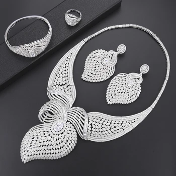 

Luxury Bride Wedding Collar Necklace CZ dubai jewelry sets for women Necklace Earrings fashion jewelry Ring Bracelet Jewelry