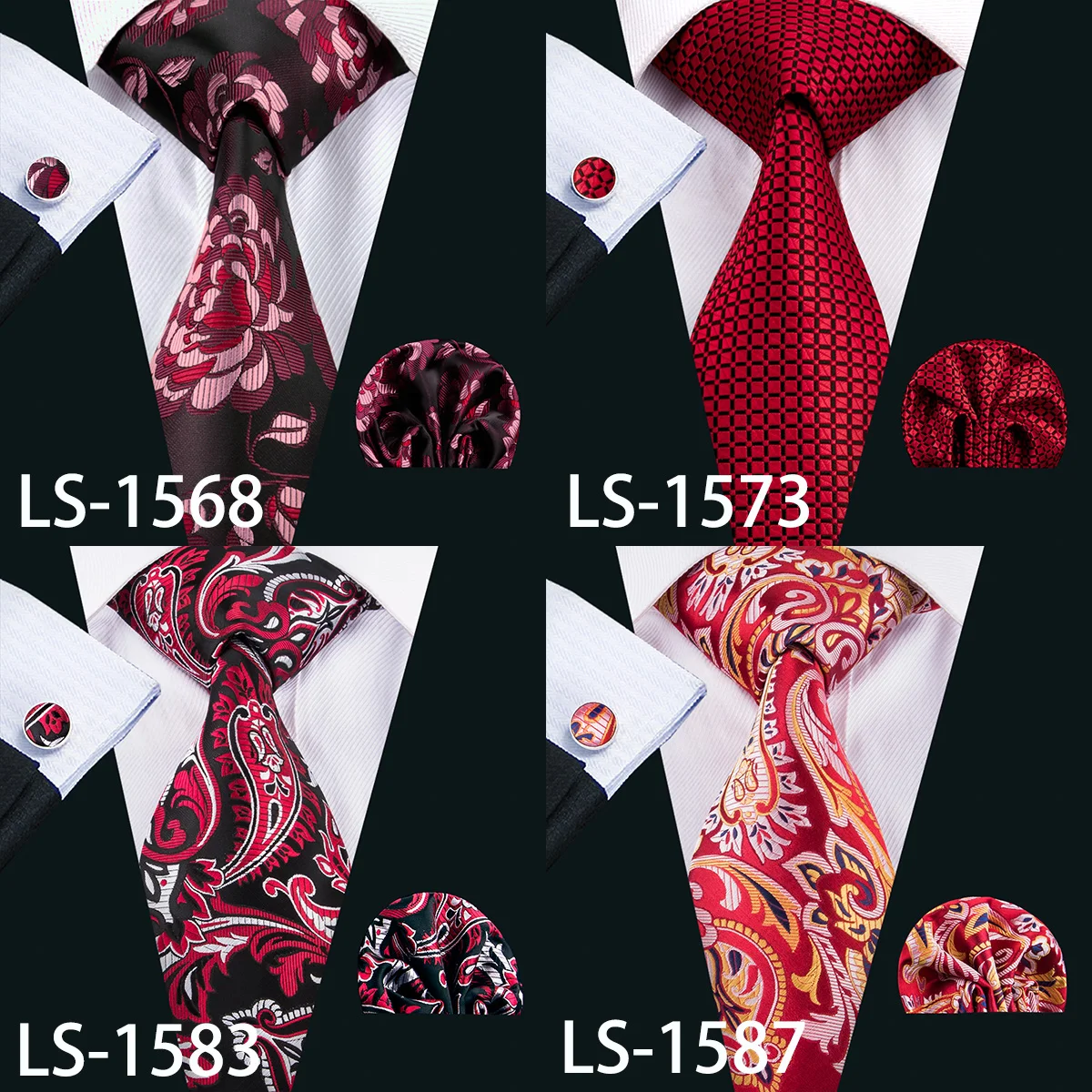 LS-704 Для мужчин галстук 100% шелк красный плед жаккард галстук Барри. ван Ханки Запонки Набор шеи галстук для Для мужчин Бизнес Вечерние