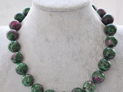 

Jewelr 005452 Huge 17" 16mm round green red stone bead necklace