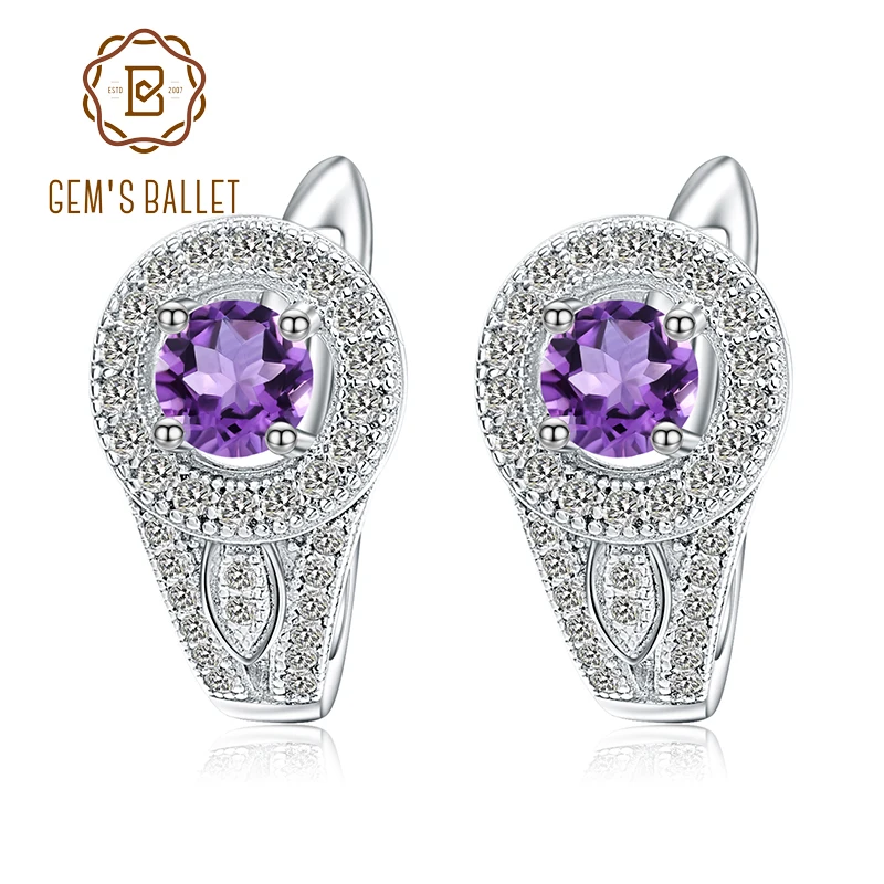 

GEM'S BALLET 0.95Ct Natural Amethyst Gemstone Vintage Stud Earrings 925 Sterling Silver Earrings For Women Fine Jewelry Gift