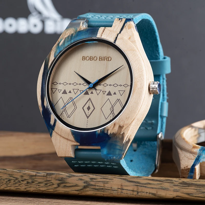 BOBO BIRD Men Watch Special Design Resin and Wooden Conbined Case Wooden Quartz Watches relogio masculino Accept Logo