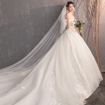

Gorgeous Ivory Bridal Gown 3d Flowers Beading Sleeves Ball Gown Lace Wedding Dress Vestidos De Noivas Shoulderless Dress