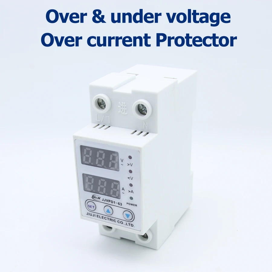 

63A 220V Din Rail Adjustable Over and Under Voltage Protective Device Protector Relay with Current Limiting Protection Voltmeter