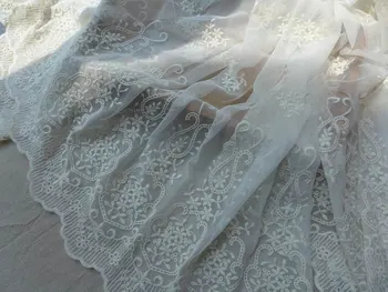 

Vintage style lace fabric in Ivory, double border embroidered fabric, wedding lace bridal lace fabric