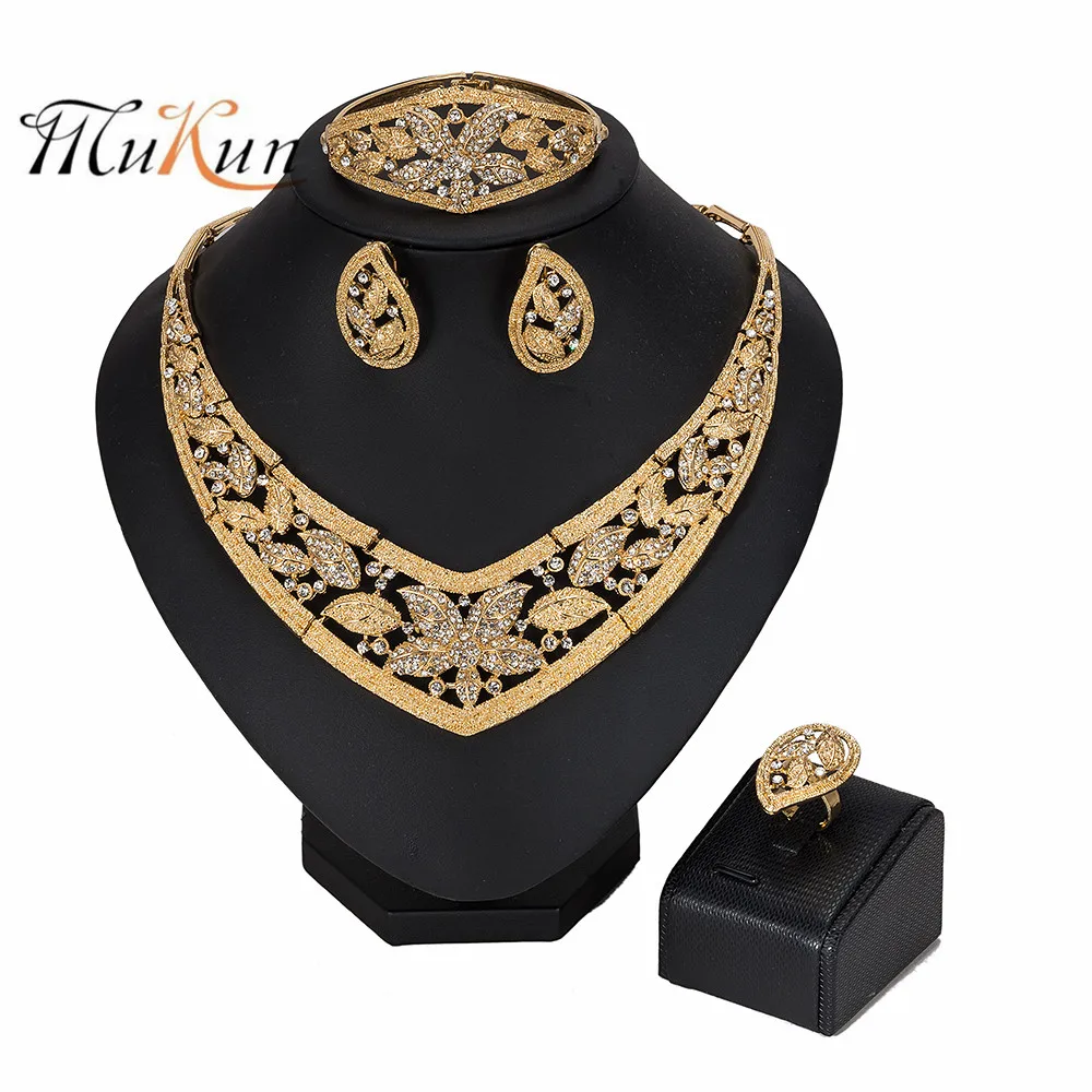 

MUKUN nigerian wedding woman accessories jewelry set Brand Dubai Gold Jewelry Set Wholesale Fashion African Beads Jewelry set