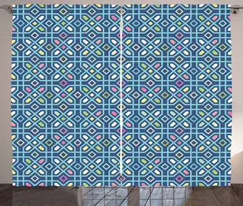 

Abstract Curtains Vibrant Mosaic Tiles Geometric Forms Maze Oriental Asian Moroccan Turkish Tribal Living Room Bedroom Window